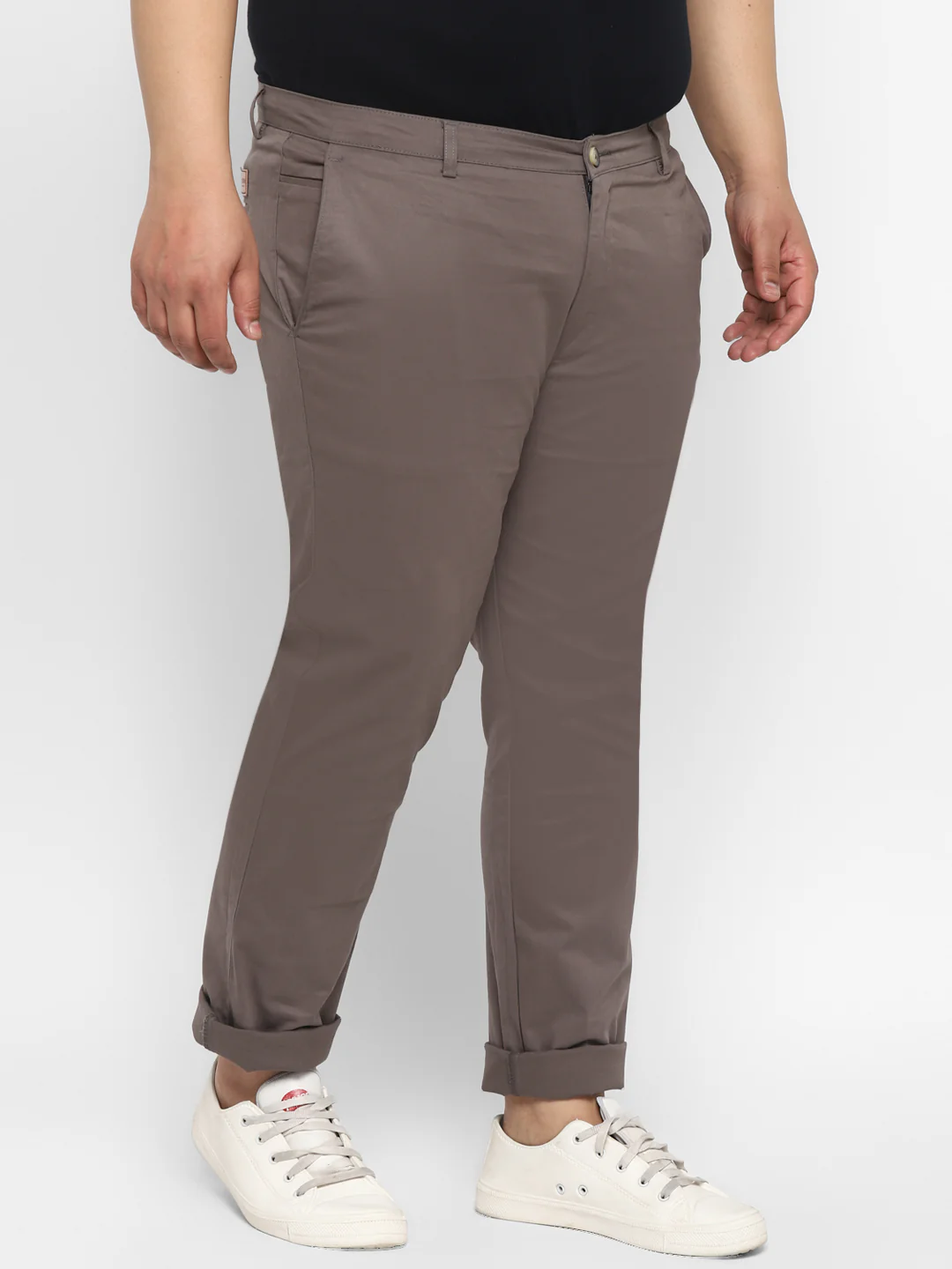 Plus Men's Dark Grey Cotton Regular Fit Casual Chinos Trousers Stretch - Image 3