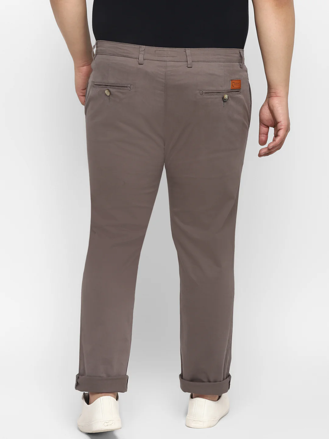 Plus Men's Dark Grey Cotton Regular Fit Casual Chinos Trousers Stretch - Image 4
