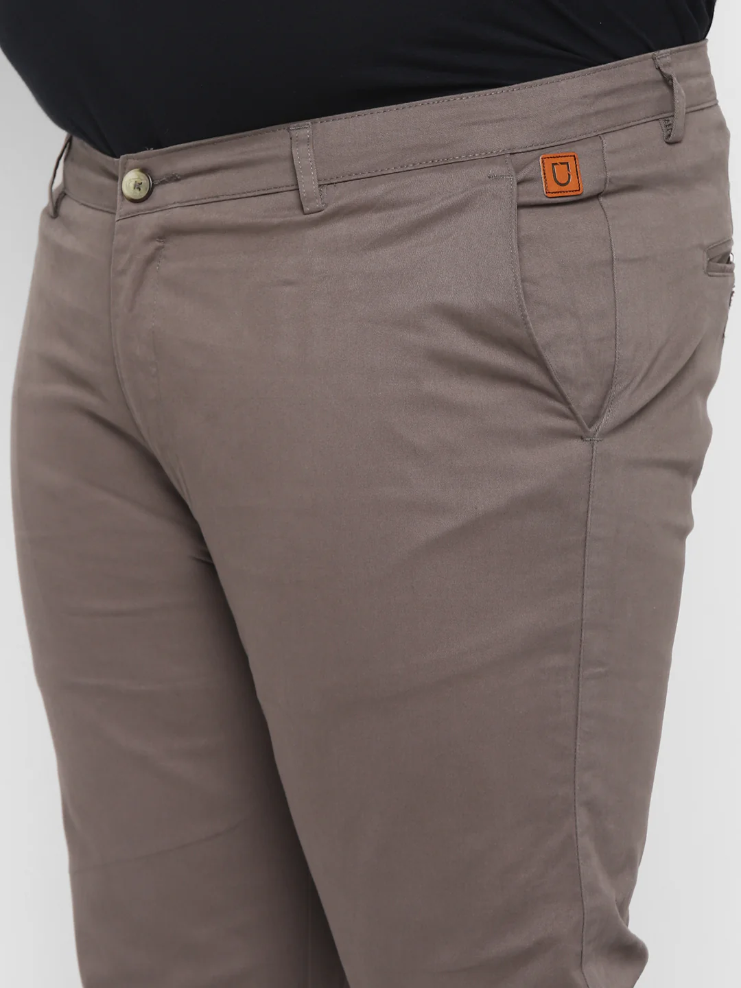 Plus Men's Dark Grey Cotton Regular Fit Casual Chinos Trousers Stretch - Image 5