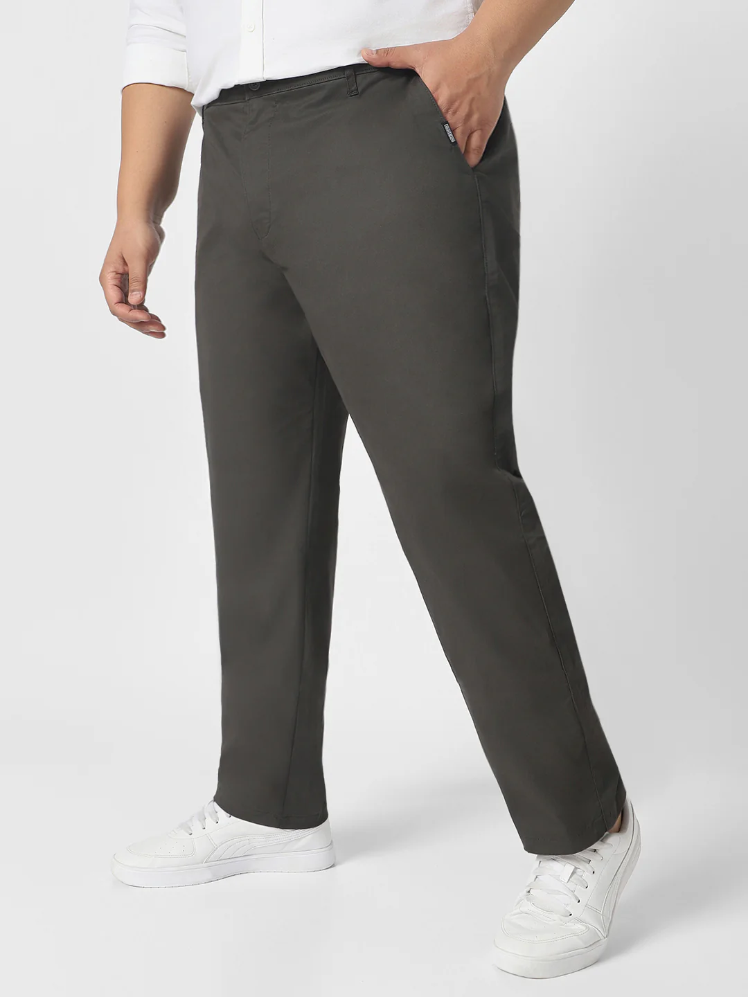 Plus Men's Dark Grey Cotton Regular Fit Casual Chinos Trousers Stretch - Image 2
