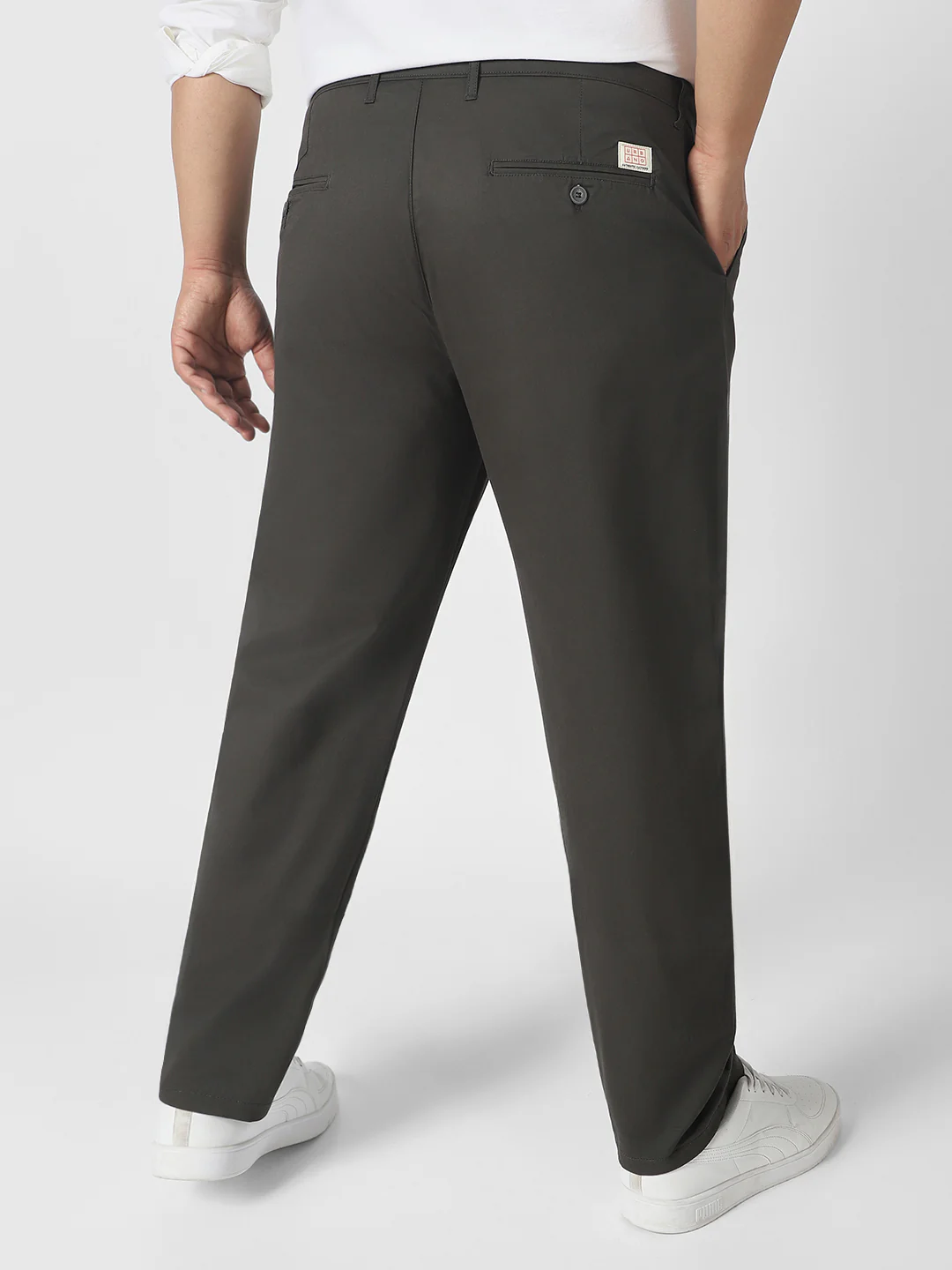 Plus Men's Dark Grey Cotton Regular Fit Casual Chinos Trousers Stretch - Image 3