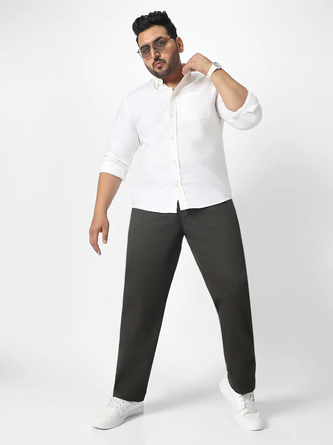 Plus Men's Dark Grey Cotton Regular Fit Casual Chinos Trousers Stretch - Image 4