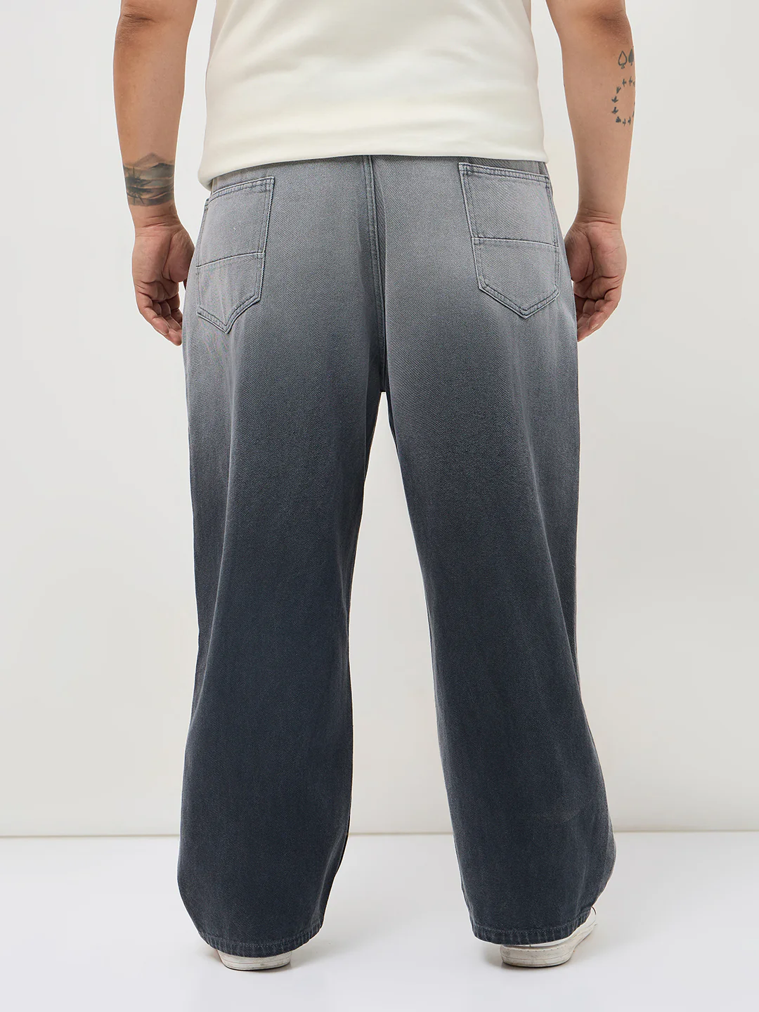 Plus Men's Dark Grey Loose Baggy Fit Heavy Washed Faded Denim Jeans Non-Stretchable - Image 3