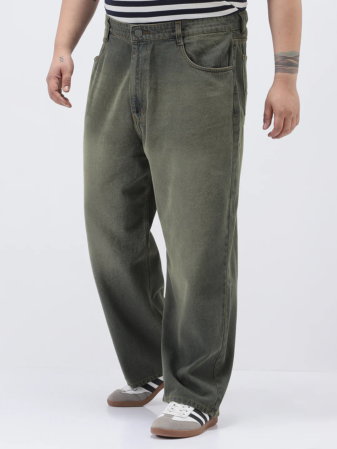 Plus Men's Dark Grey Loose Baggy Fit Heavy Washed Jeans Non-Stretchable - Image 2