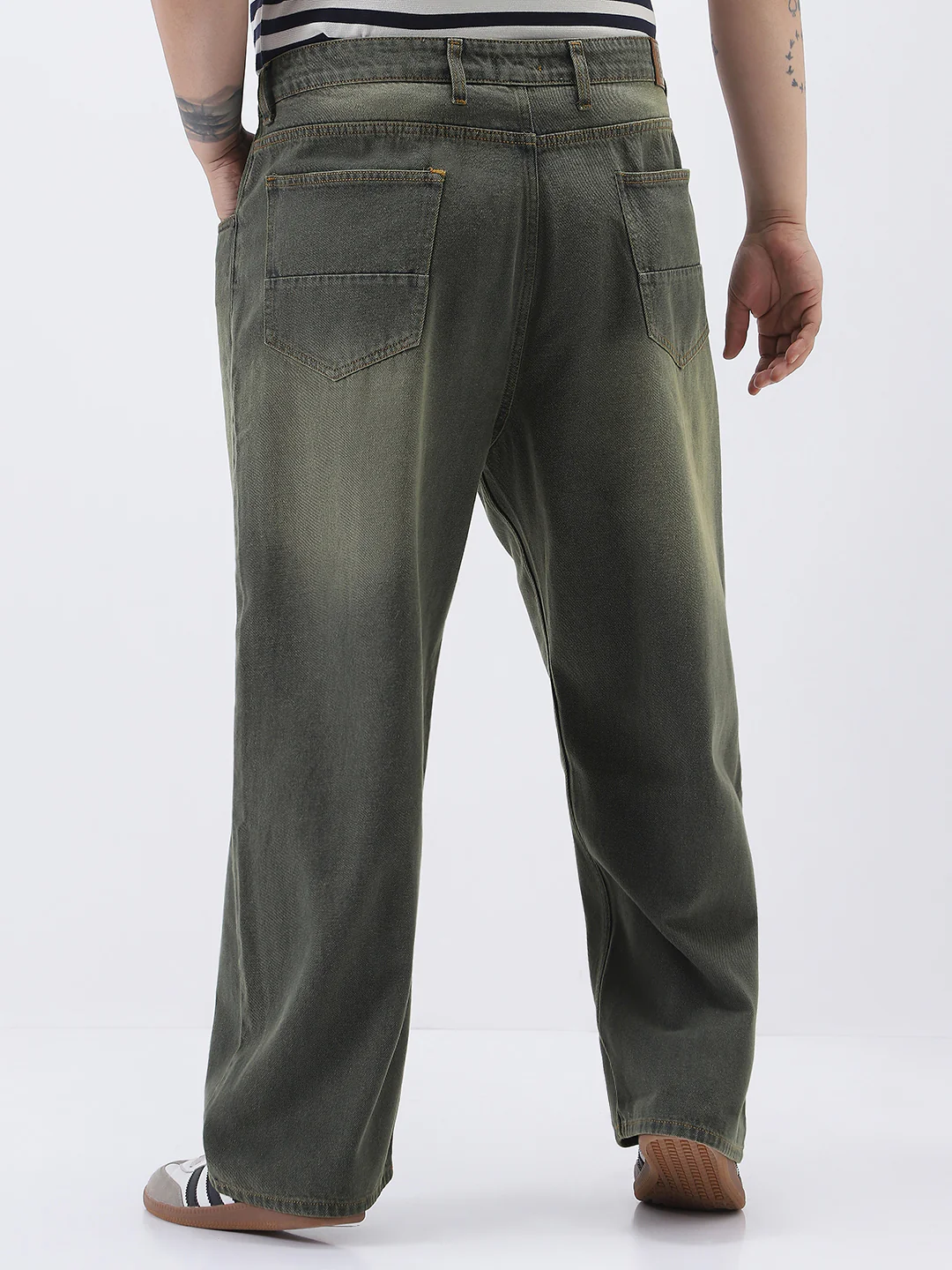 Plus Men's Dark Grey Loose Baggy Fit Heavy Washed Jeans Non-Stretchable - Image 3