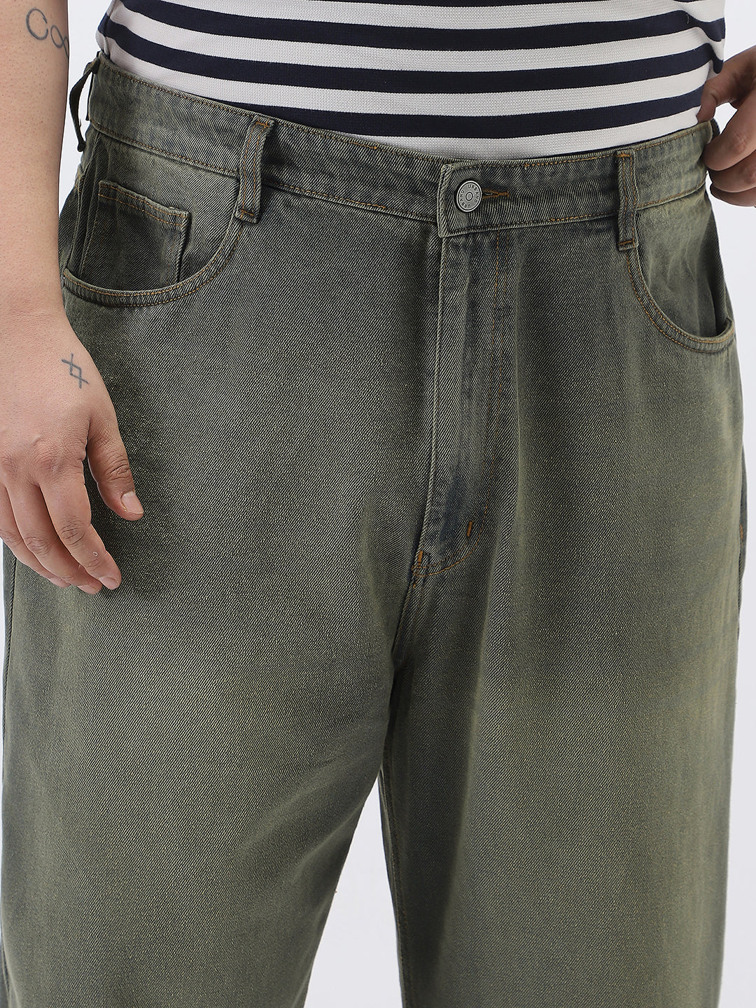 Plus Men's Dark Grey Loose Baggy Fit Heavy Washed Jeans Non-Stretchable - Image 5