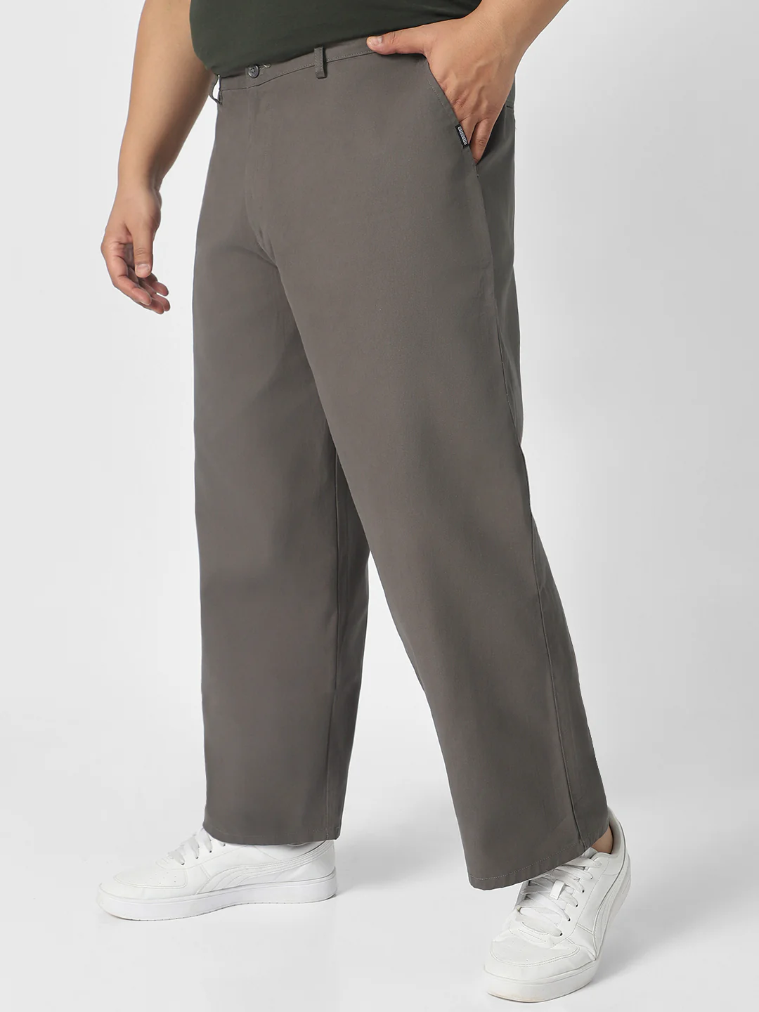 Plus Men's Dark Grey Loose Baggy Fit Solid Chino Trousers Non-Stretchable - Image 2