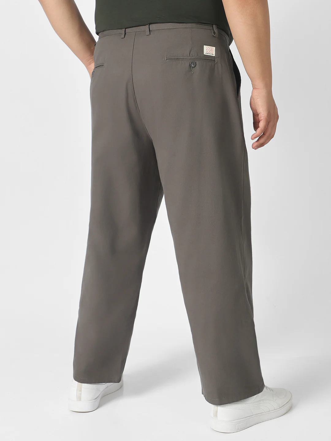 Plus Men's Dark Grey Loose Baggy Fit Solid Chino Trousers Non-Stretchable - Image 3