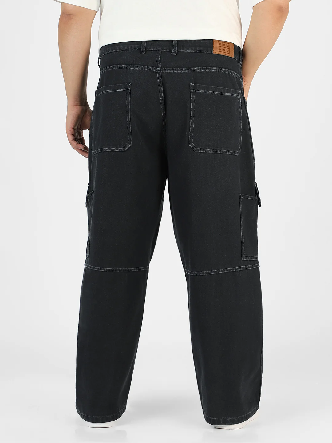 Plus Men's Dark Grey Loose Baggy Fit Washed Cargo Jeans with 6 Pockets Non-Stretchable - Image 3