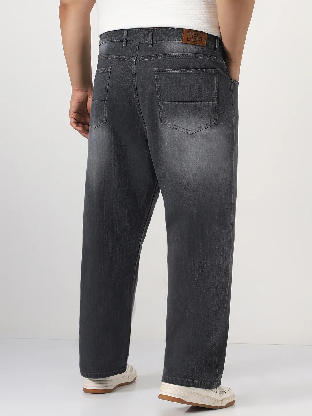 Plus Men's Dark Grey Loose Baggy Fit Washed Denim Jeans Non-Stretchable - Image 3