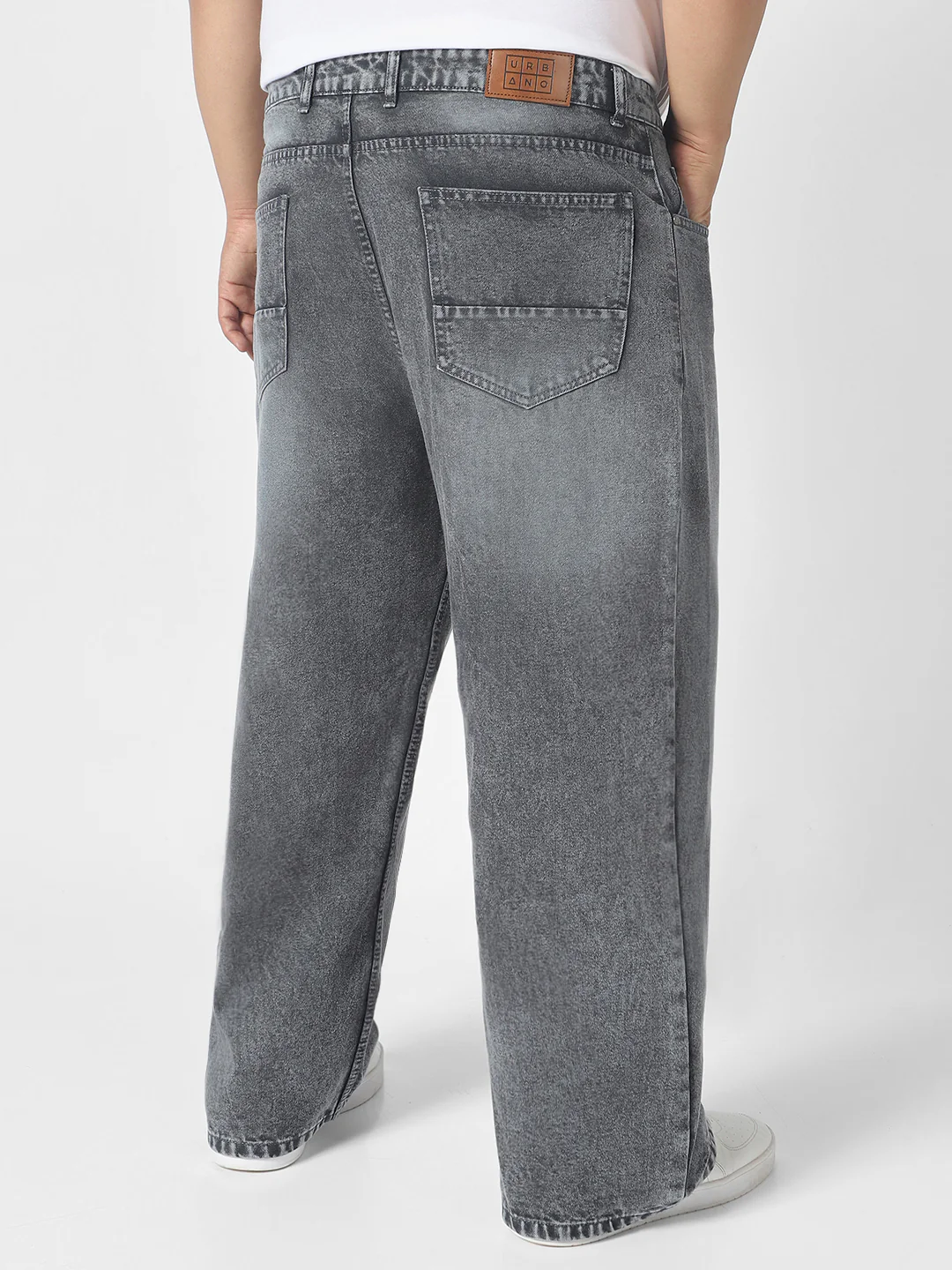 Plus Men's Dark Grey Loose Baggy Fit Washed Jeans Non-Stretchable - Image 3