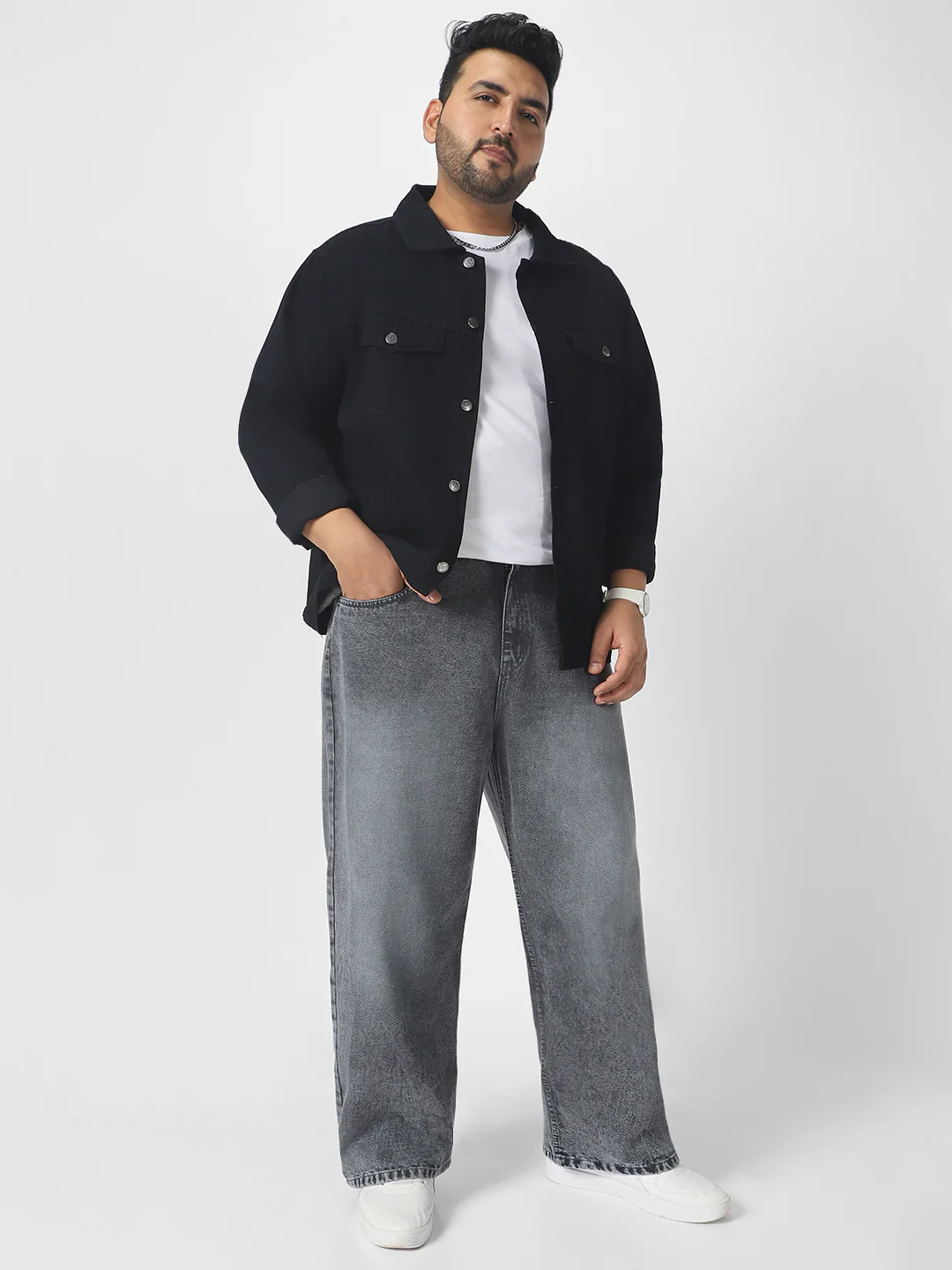 Plus Men's Dark Grey Loose Baggy Fit Washed Jeans Non-Stretchable - Image 4