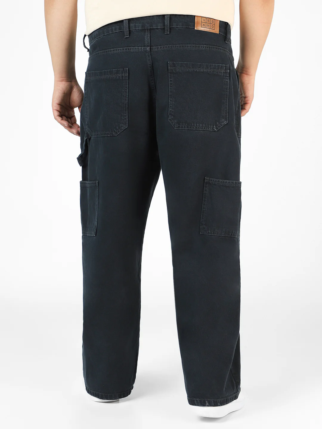 Plus Men's Dark Grey Loose Fit Cargo Carpenter Jeans With 6 Pockets Non-Stretchable - Image 3