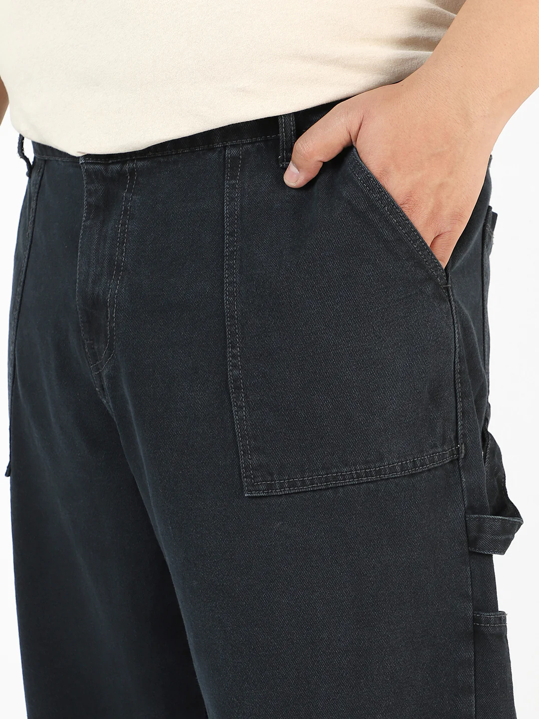 Plus Men's Dark Grey Loose Fit Cargo Carpenter Jeans With 6 Pockets Non-Stretchable - Image 5