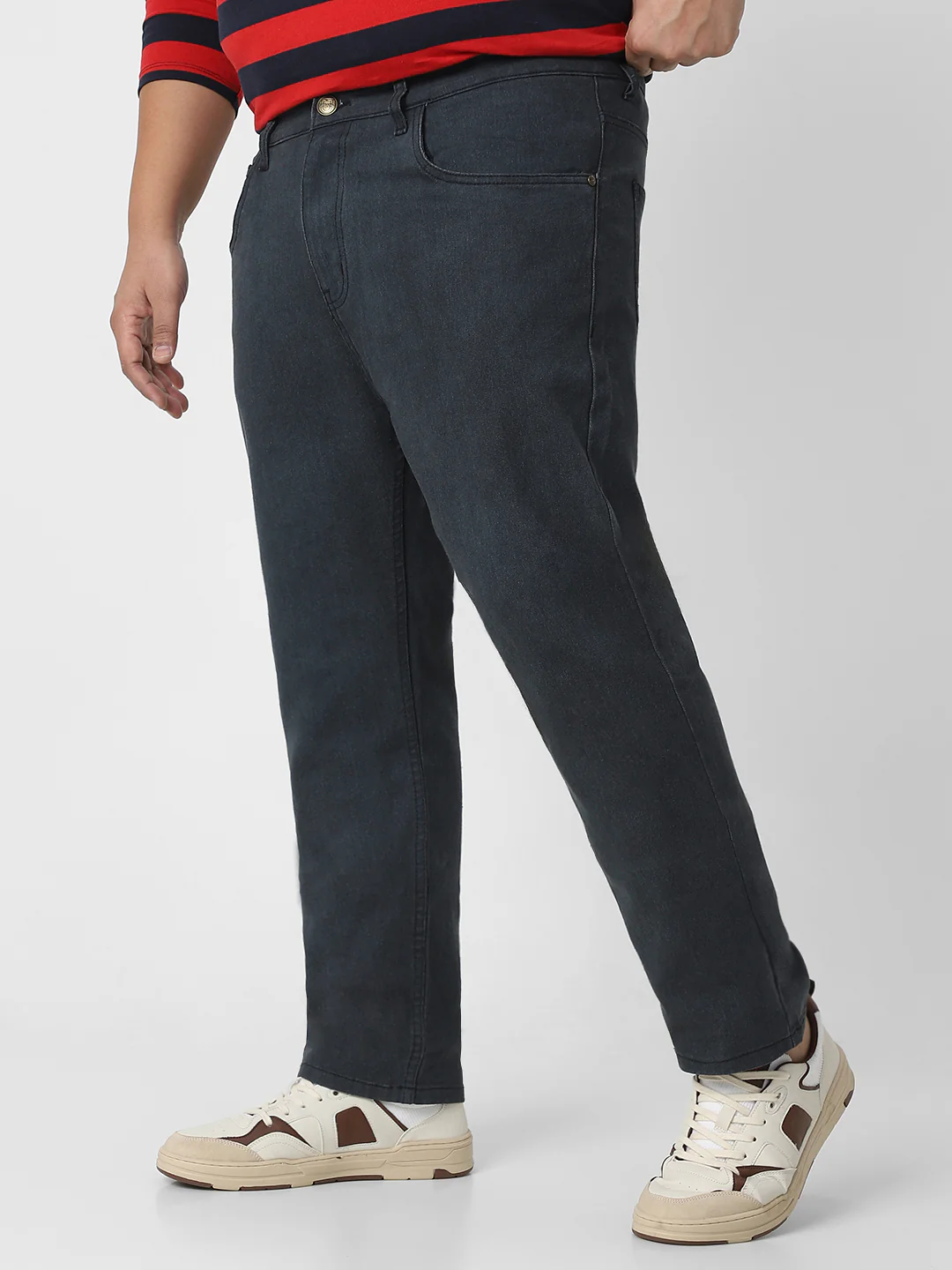 Plus Men's Dark Grey Regular Fit Denim Jeans Stretchable - Image 2