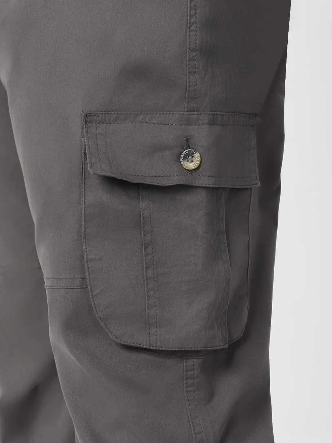 Plus Men's Dark Grey Regular Fit Solid Cargo Chino Pant with 6 Pockets - Image 6