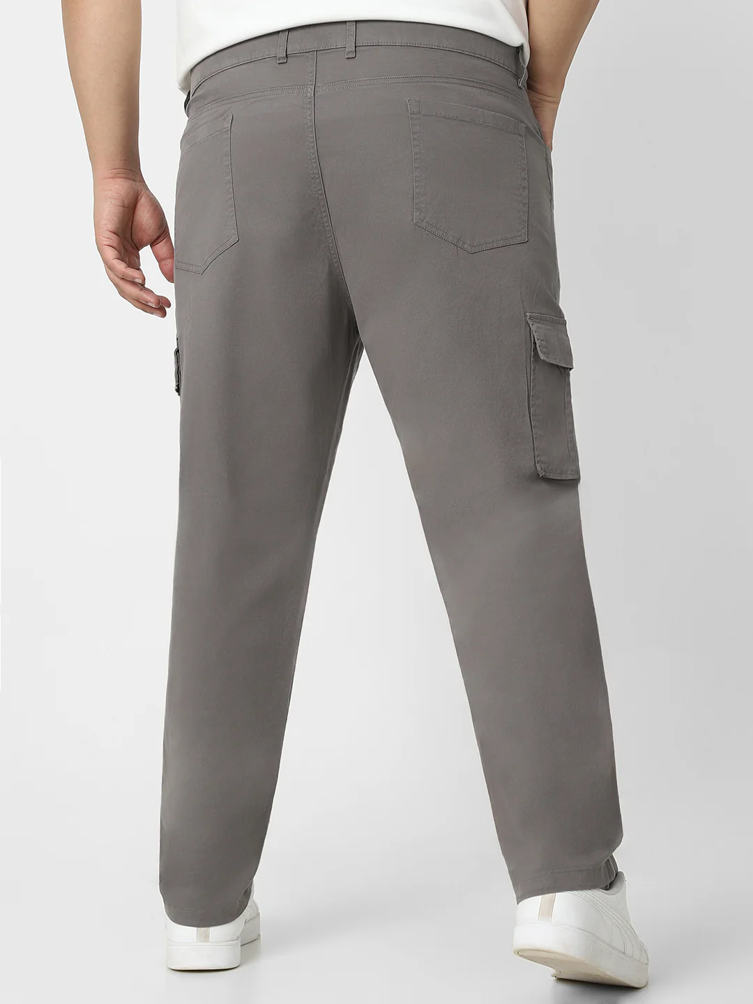 Plus Men's Dark Grey Regular Fit Solid Cargo Chino Pant with 6 Pockets Stretchable - Image 3
