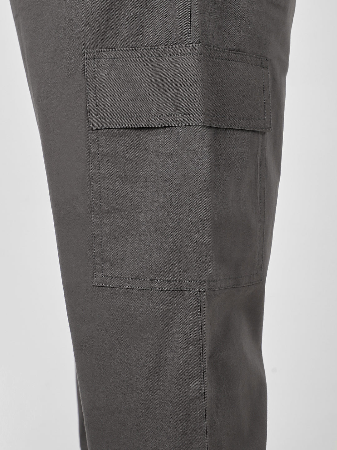 Plus Men's Dark Grey Regular Fit Solid Cargo Chino Pant with 6 Pockets Stretchable - Image 5
