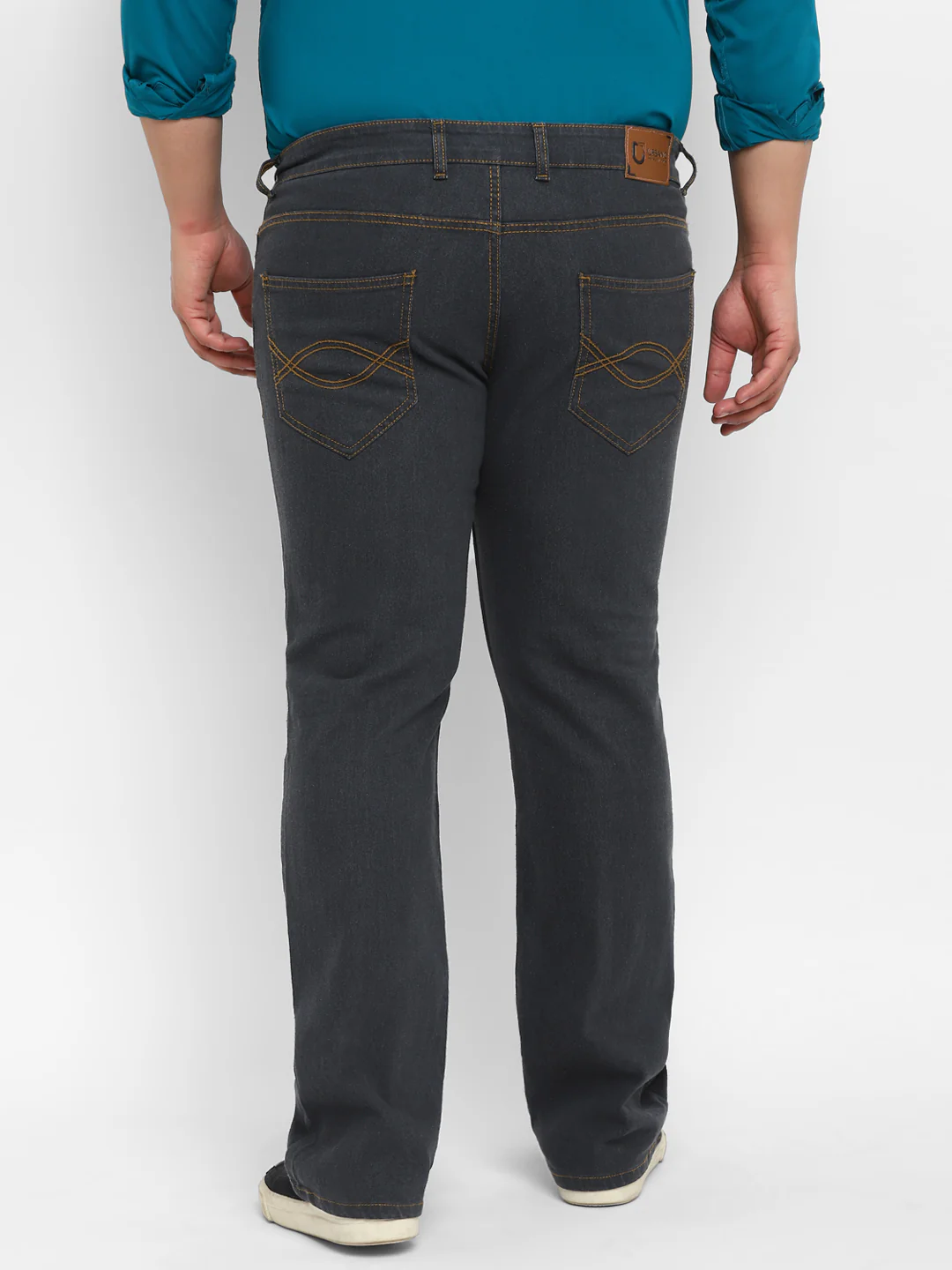 Plus Men's Dark Grey Regular Fit Washed Denim Bootcut Jeans Stretchable - Image 3