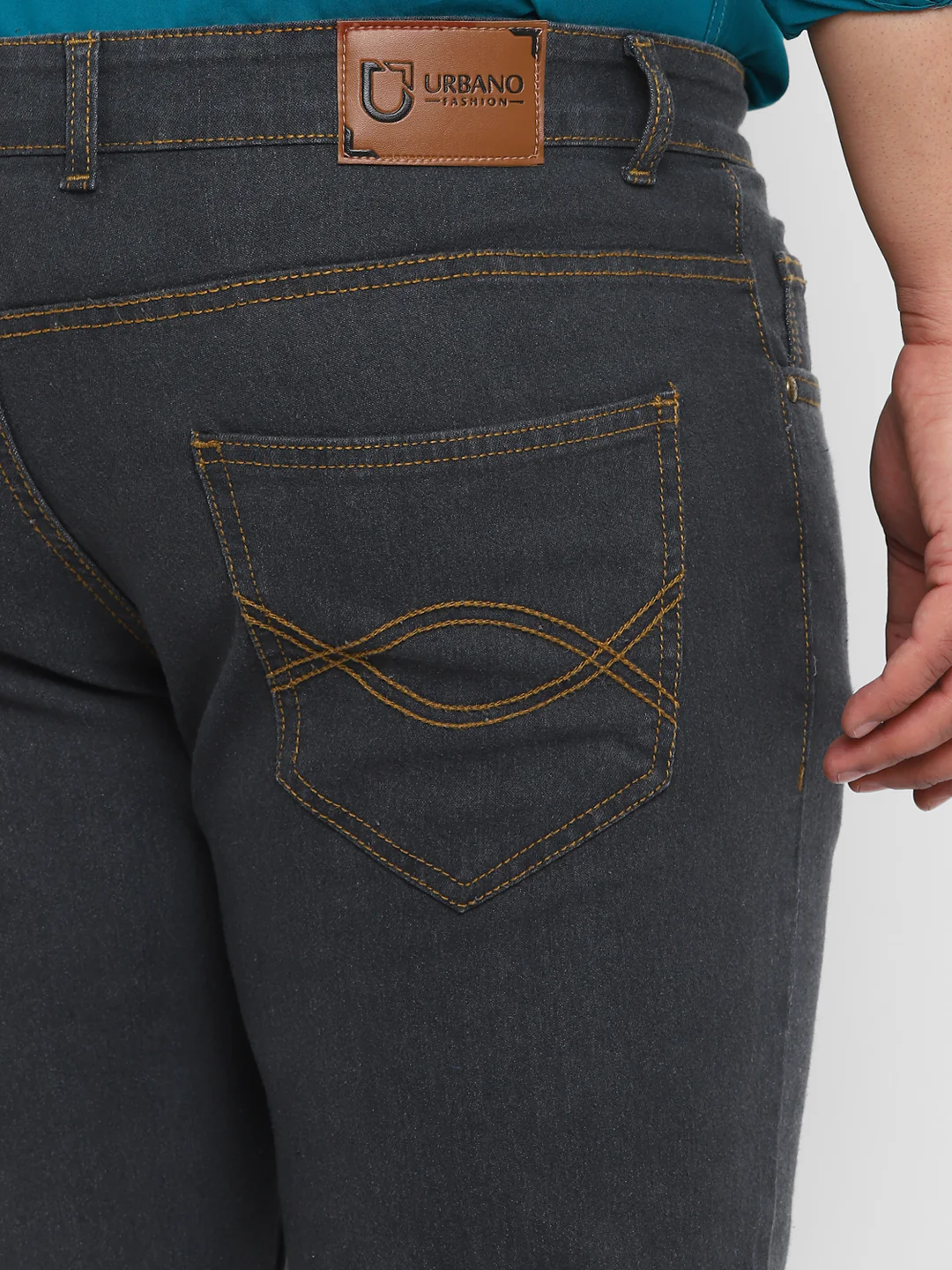 Plus Men's Dark Grey Regular Fit Washed Denim Bootcut Jeans Stretchable - Image 5