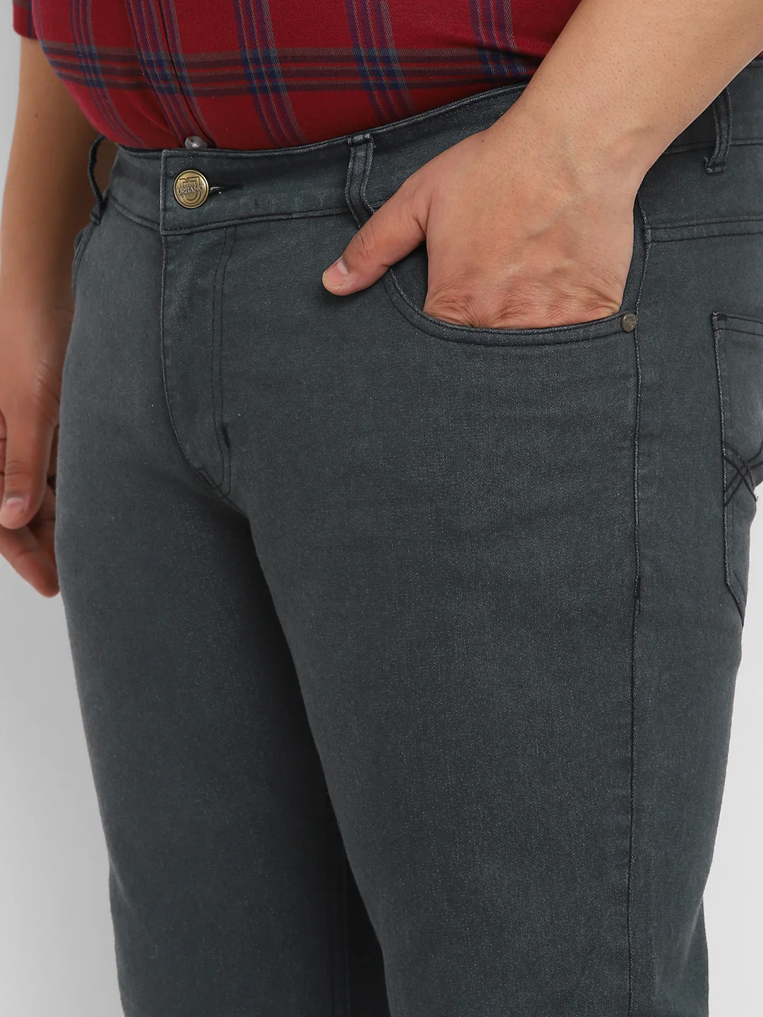 Plus Men's Dark Grey Regular Fit Washed Denim Bootcut Jeans Stretchable - Image 5