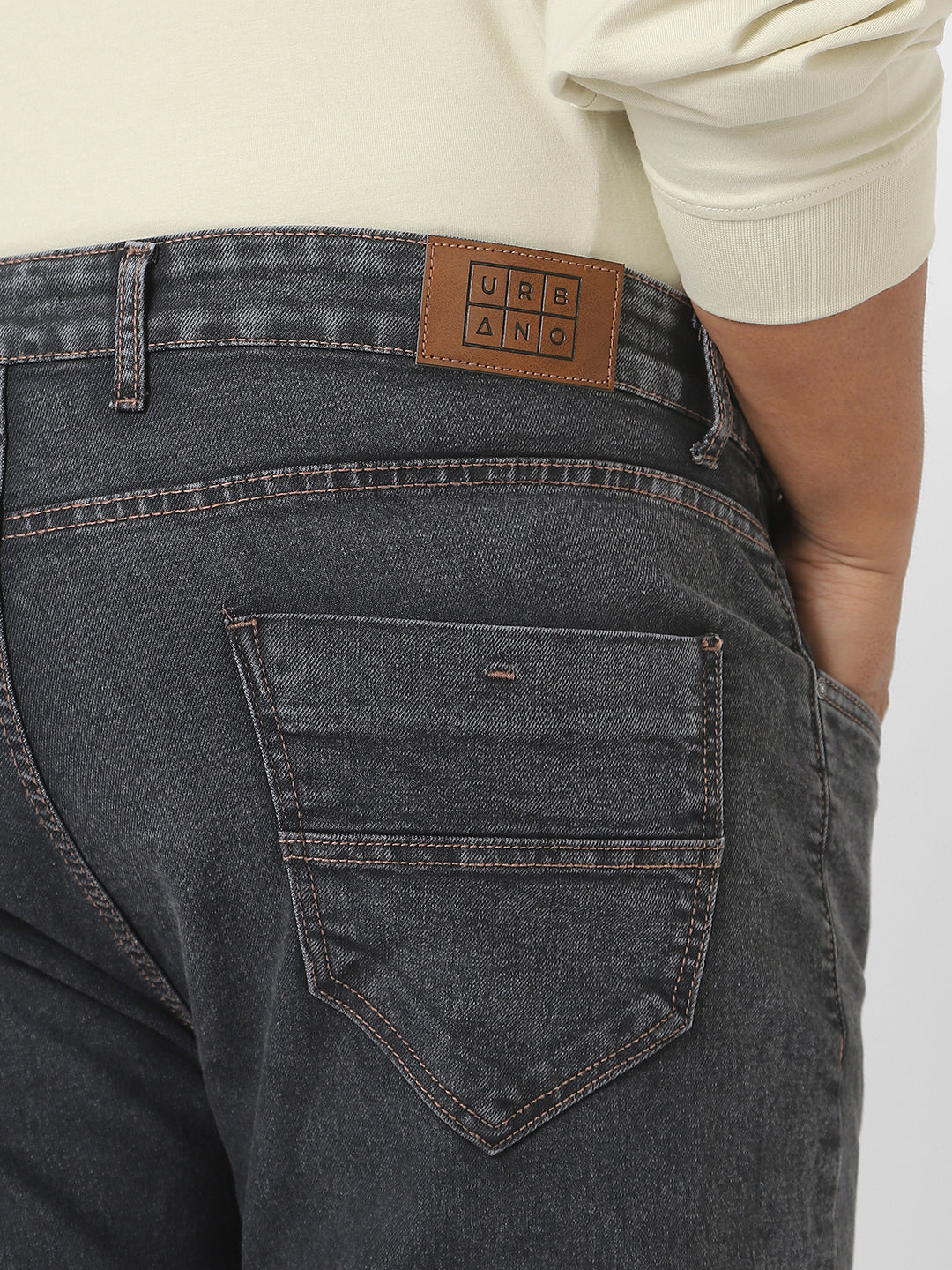 Plus Men's Dark Grey Regular Fit Washed Jeans Stretchable - Image 5