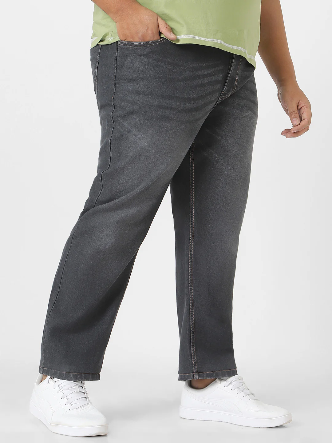 Plus Men's Dark Grey Regular Fit Washed Jeans Stretchable - Image 2