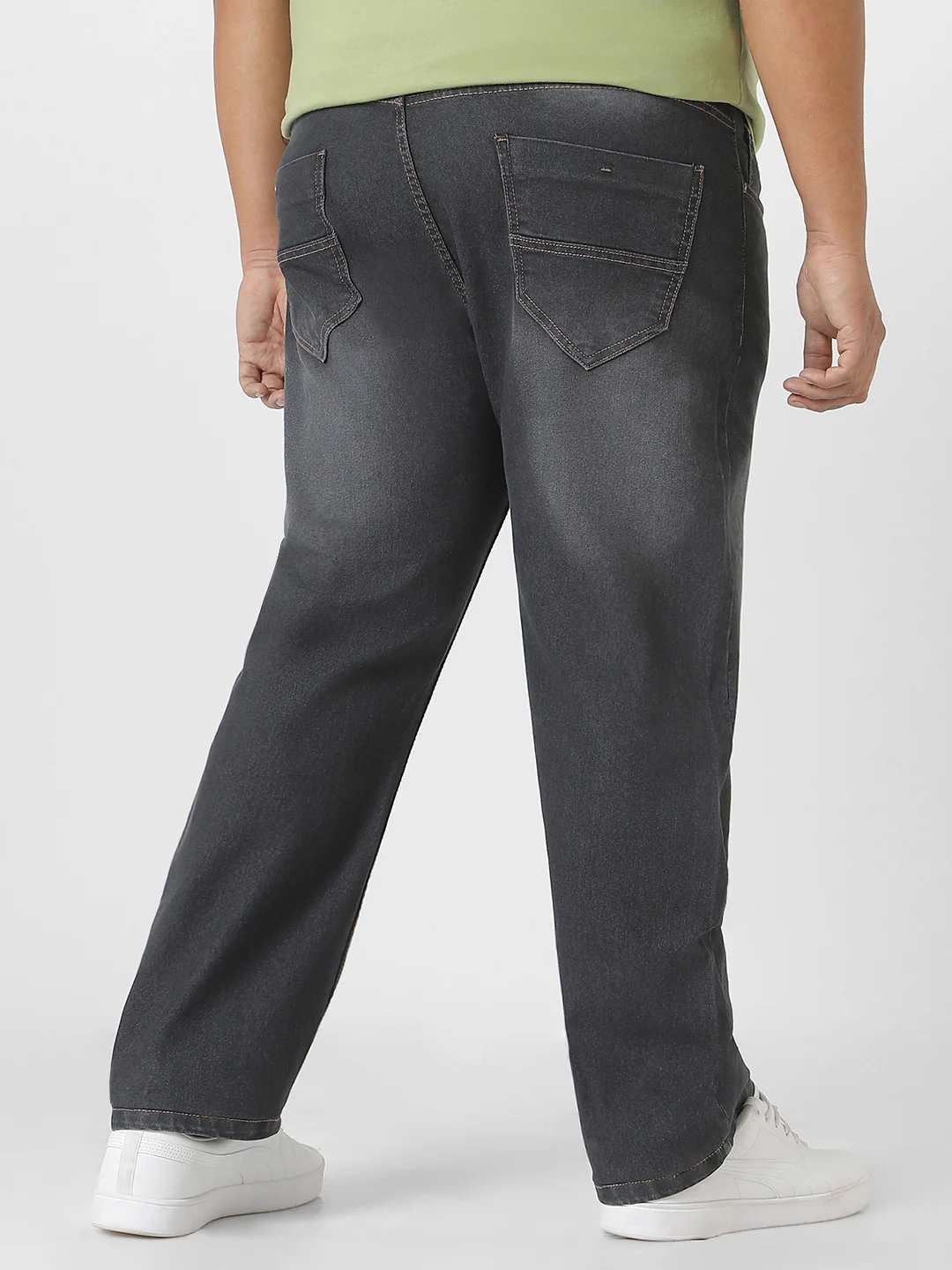 Plus Men's Dark Grey Regular Fit Washed Jeans Stretchable - Image 3