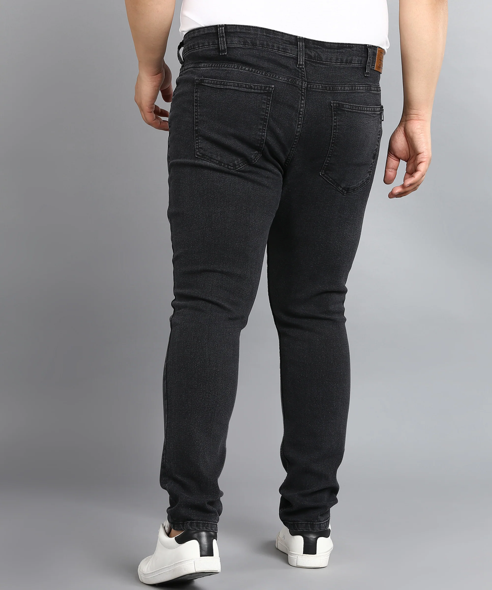 Plus Men's Dark Grey Regular Fit Washed Jeans Stretchable - Image 3