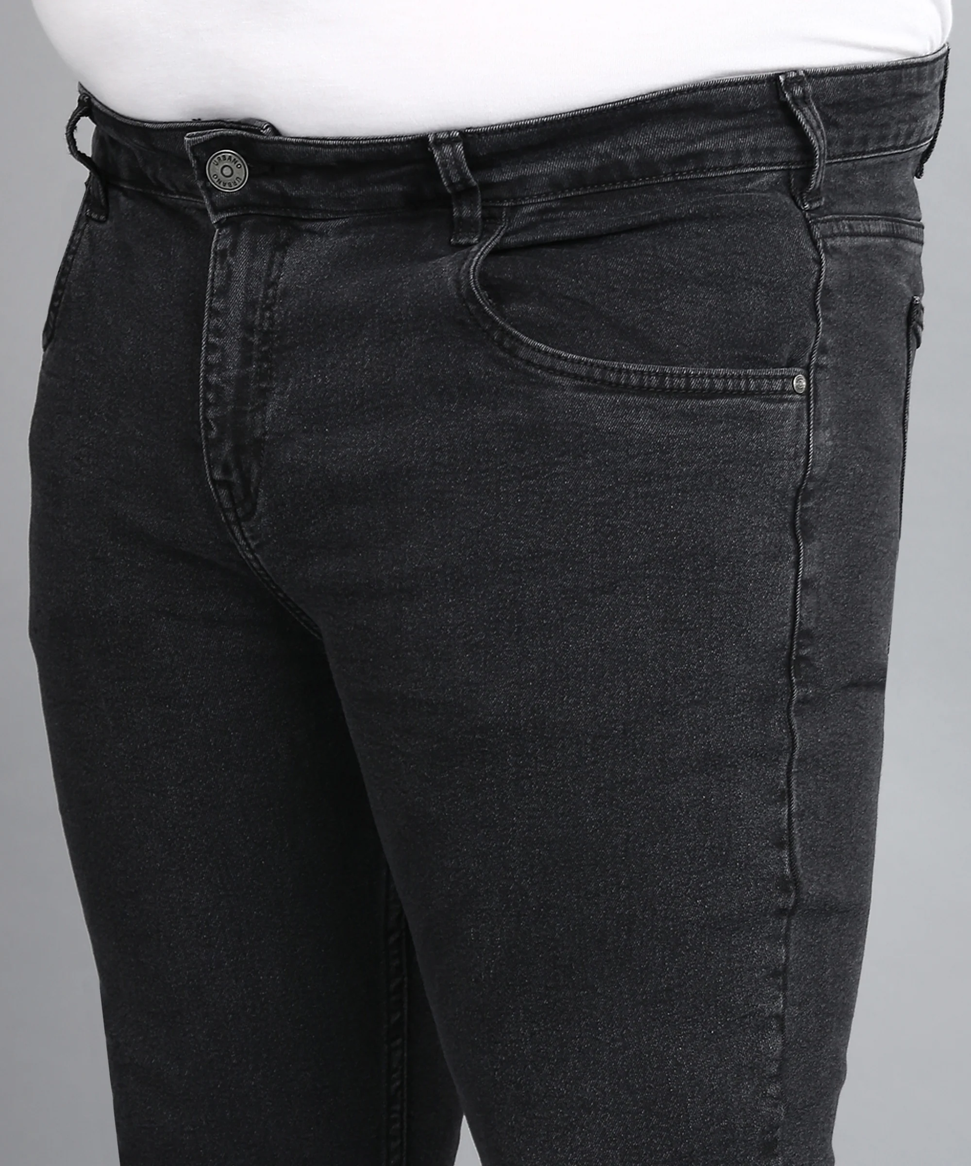 Plus Men's Dark Grey Regular Fit Washed Jeans Stretchable - Image 5