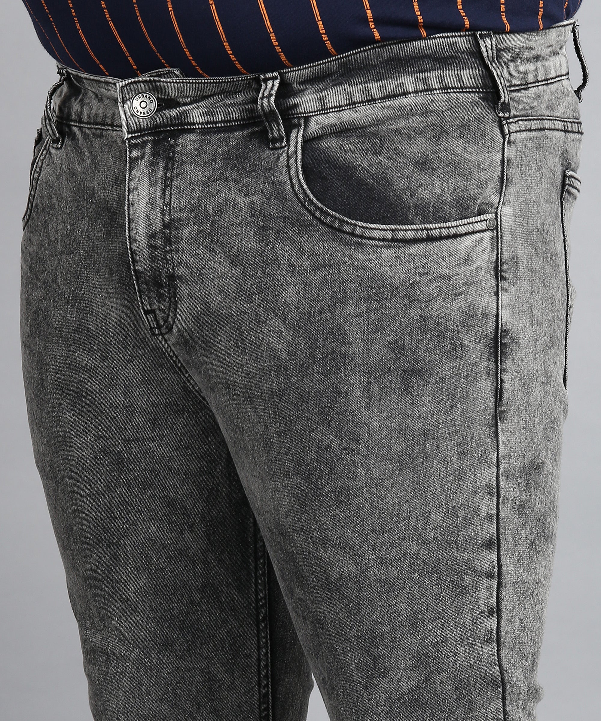 Plus Men's Dark Grey Regular Fit Washed Jeans Stretchable - Image 5