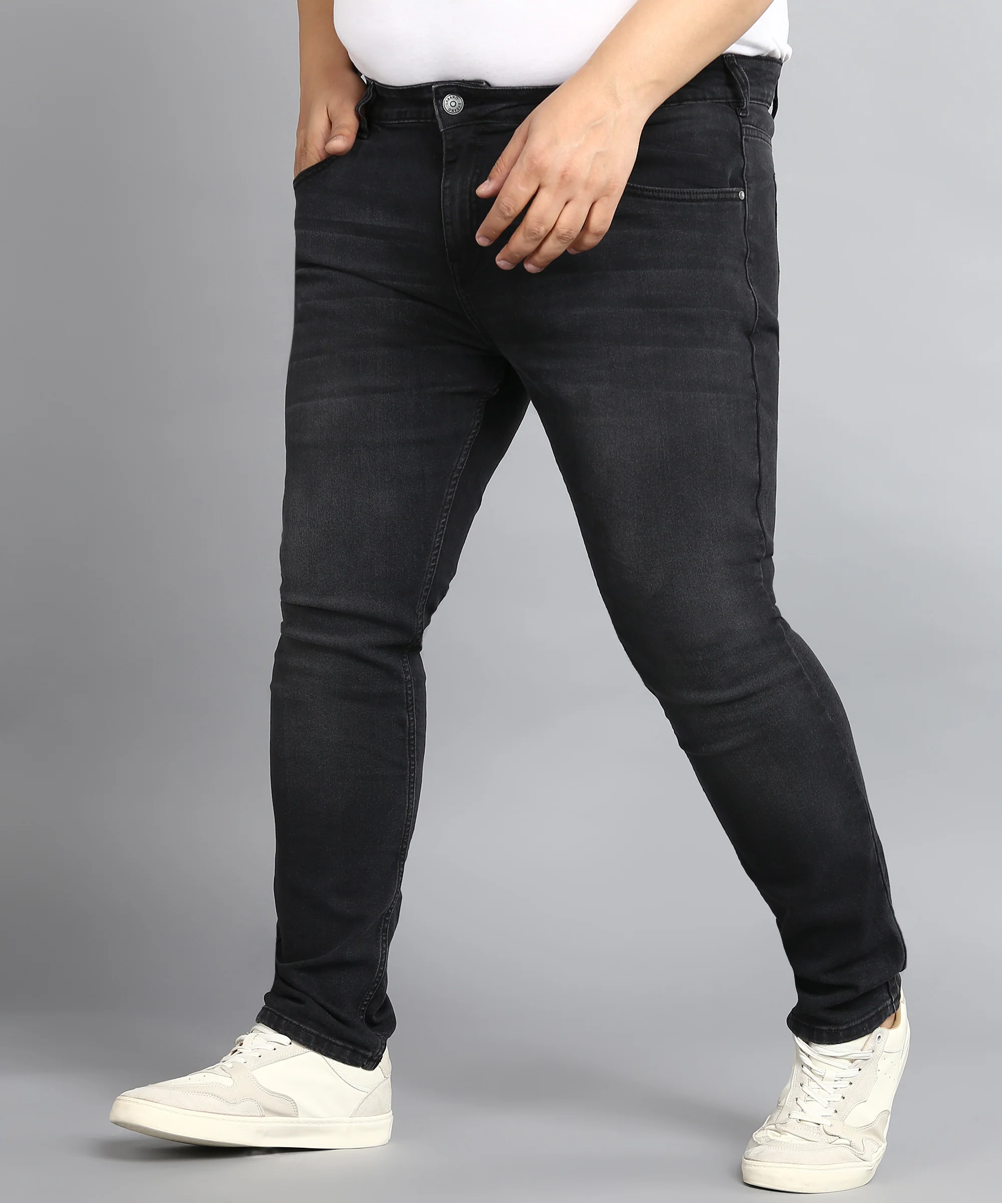 Plus Men's Dark Grey Regular Fit Washed Jeans Stretchable - Image 2