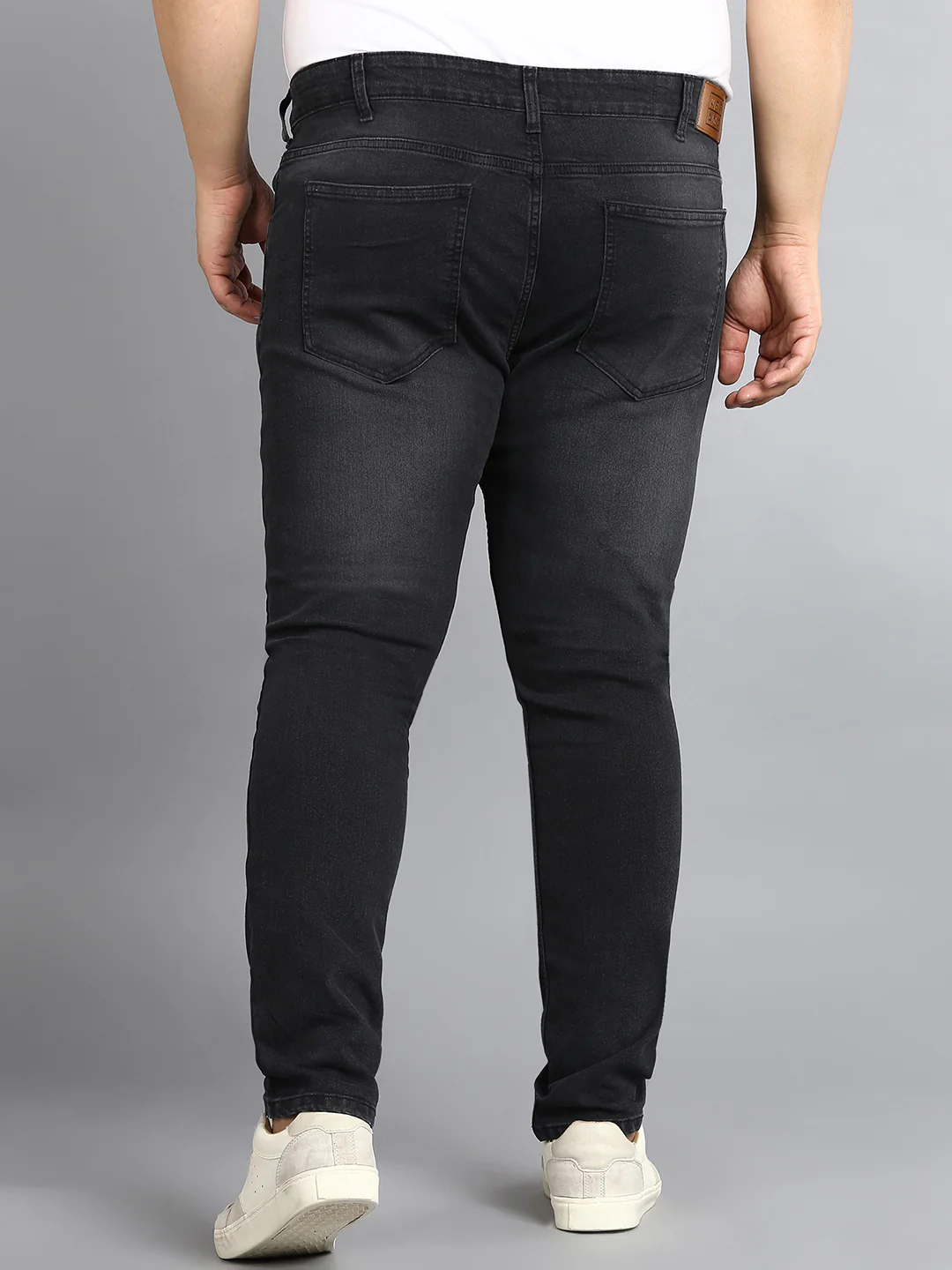 Plus Men's Dark Grey Regular Fit Washed Jeans Stretchable - Image 3