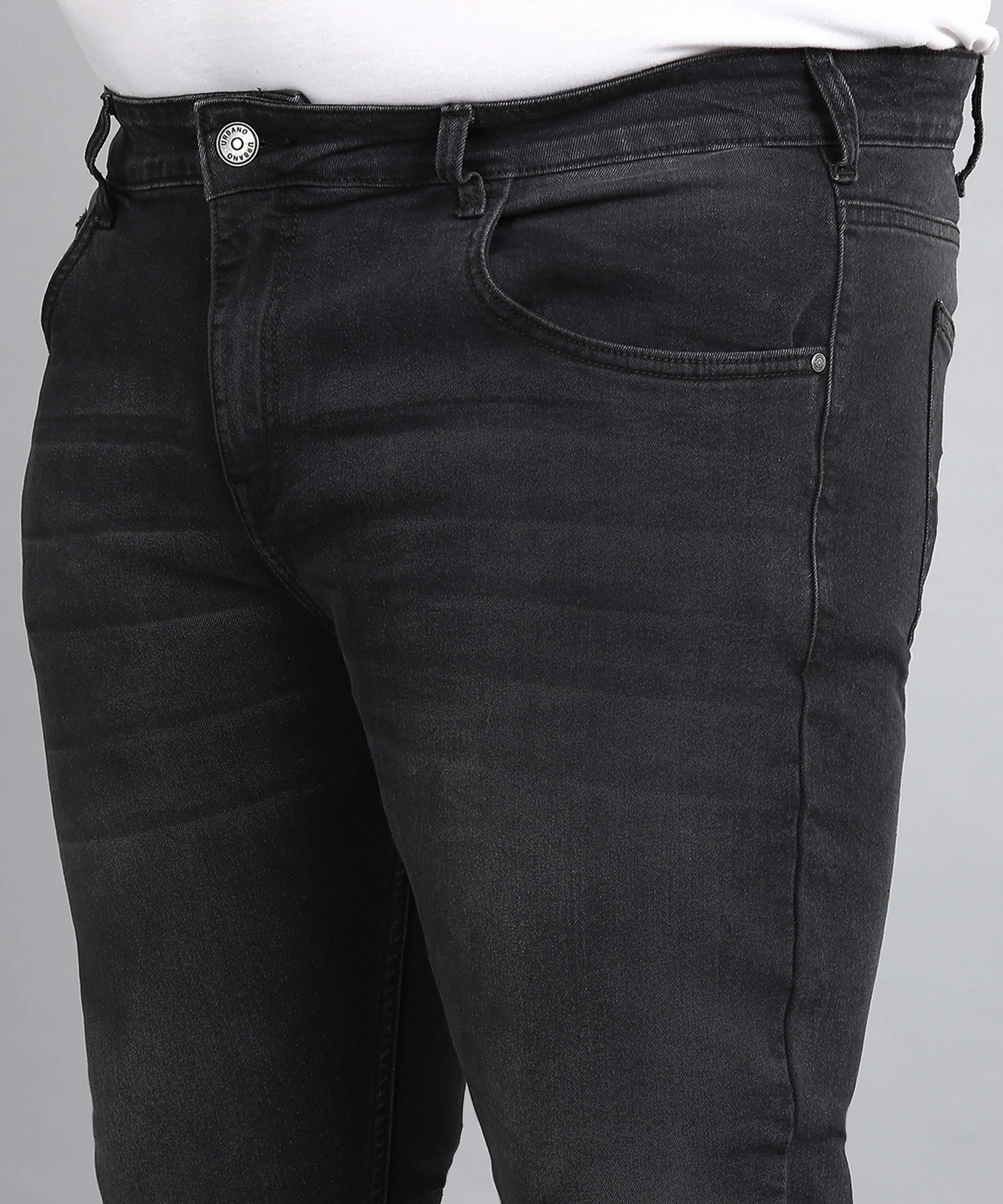 Plus Men's Dark Grey Regular Fit Washed Jeans Stretchable - Image 5
