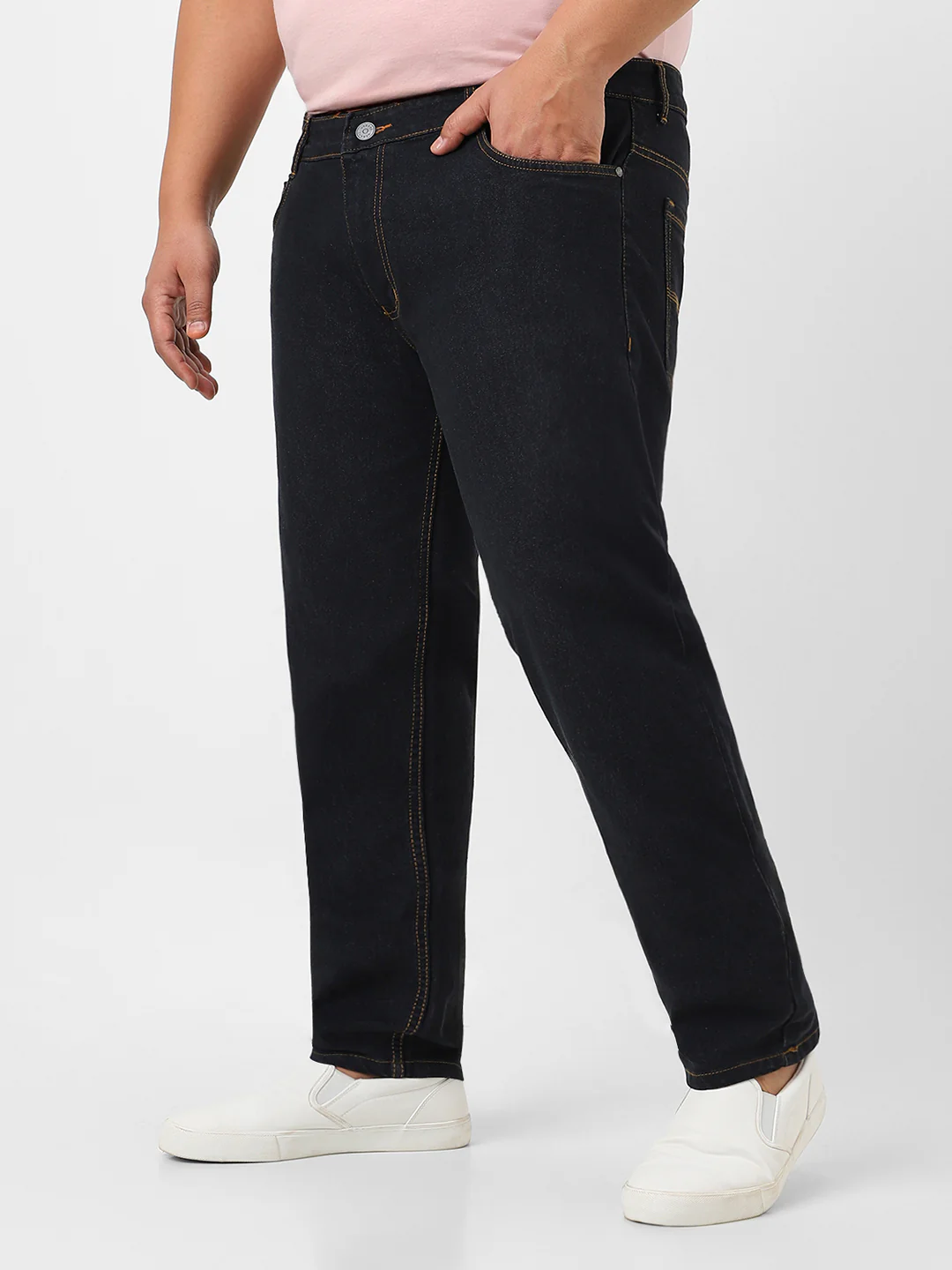 Plus Men's Dark Grey Regular Fit Washed Jeans Stretchable - Image 2