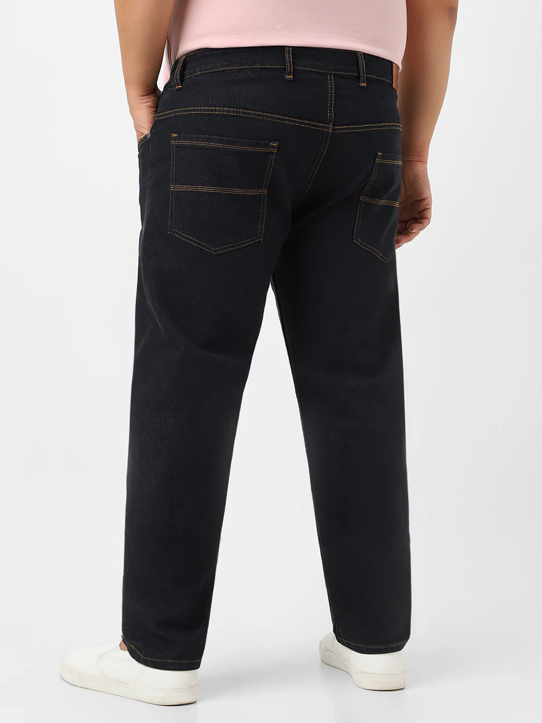Plus Men's Dark Grey Regular Fit Washed Jeans Stretchable - Image 3