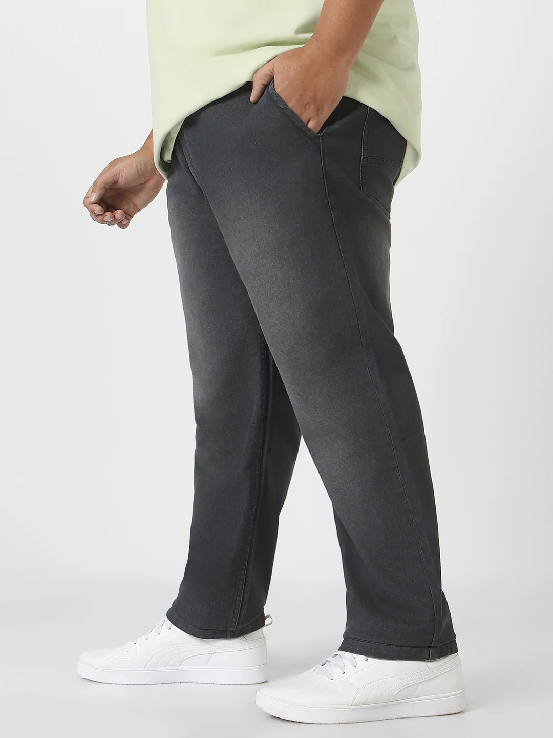 Plus Men's Dark Grey Regular Fit Washed Jeans Stretchable - Image 2