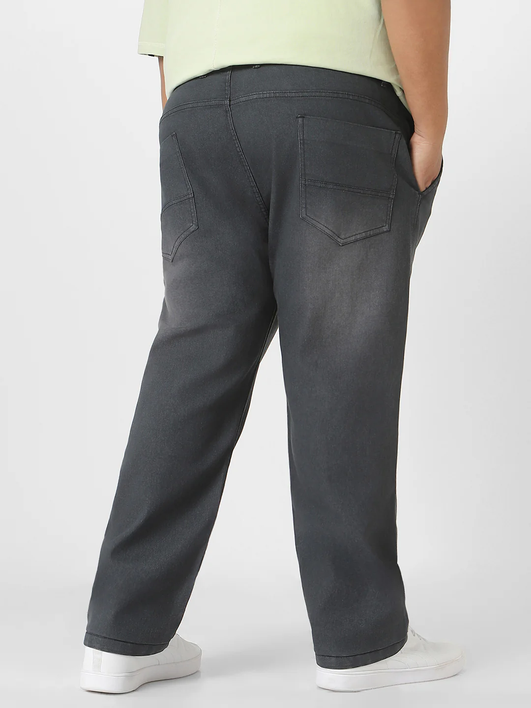 Plus Men's Dark Grey Regular Fit Washed Jeans Stretchable - Image 3