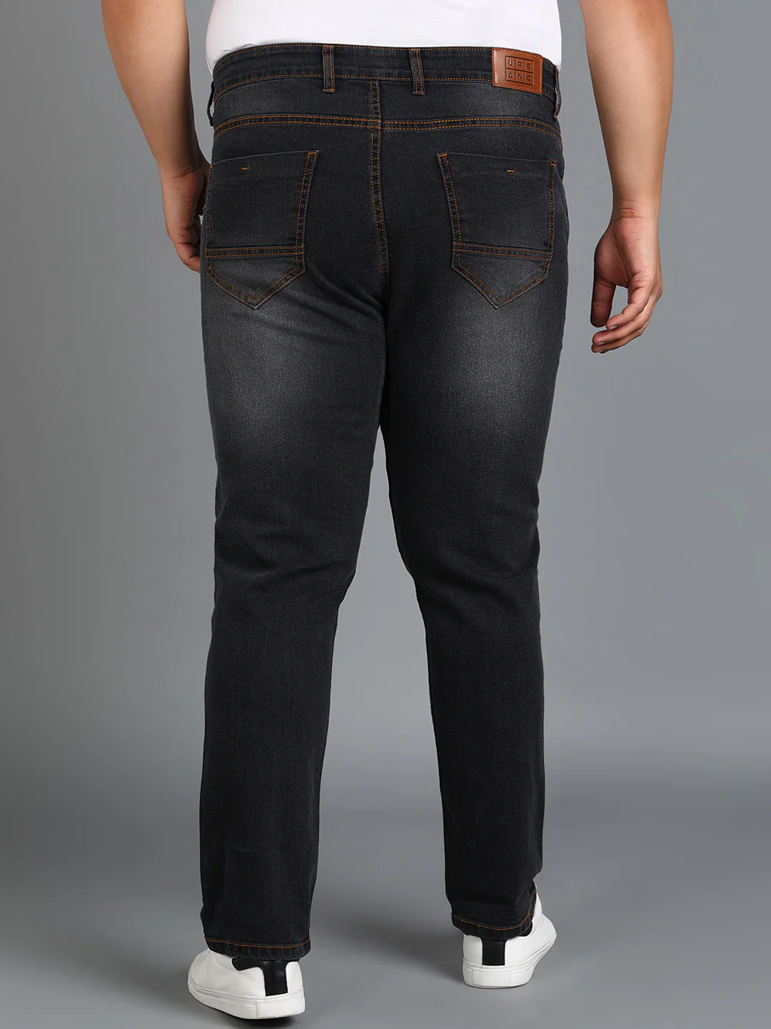 Plus Men's Dark Grey Regular Fit Washed Jeans Stretchable - Image 3