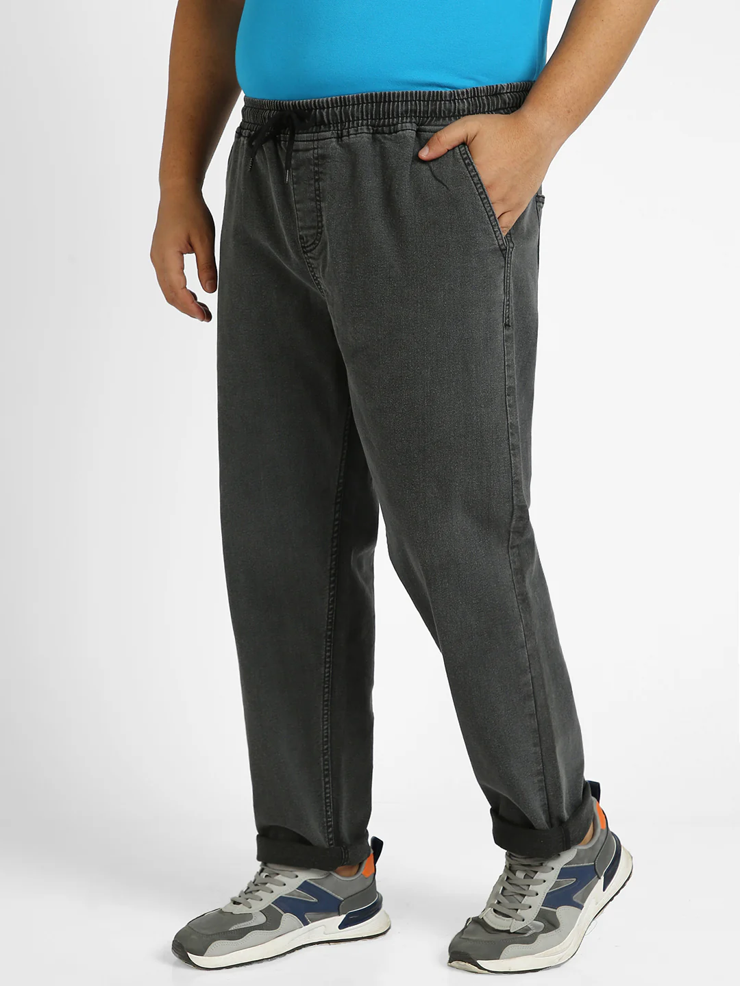 Plus Men's Dark Grey Regular Fit Washed Jogger Jeans Stretchable - Image 2