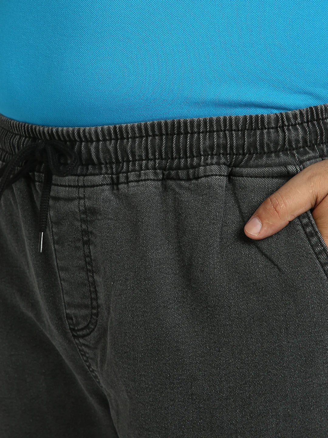 Plus Men's Dark Grey Regular Fit Washed Jogger Jeans Stretchable - Image 5