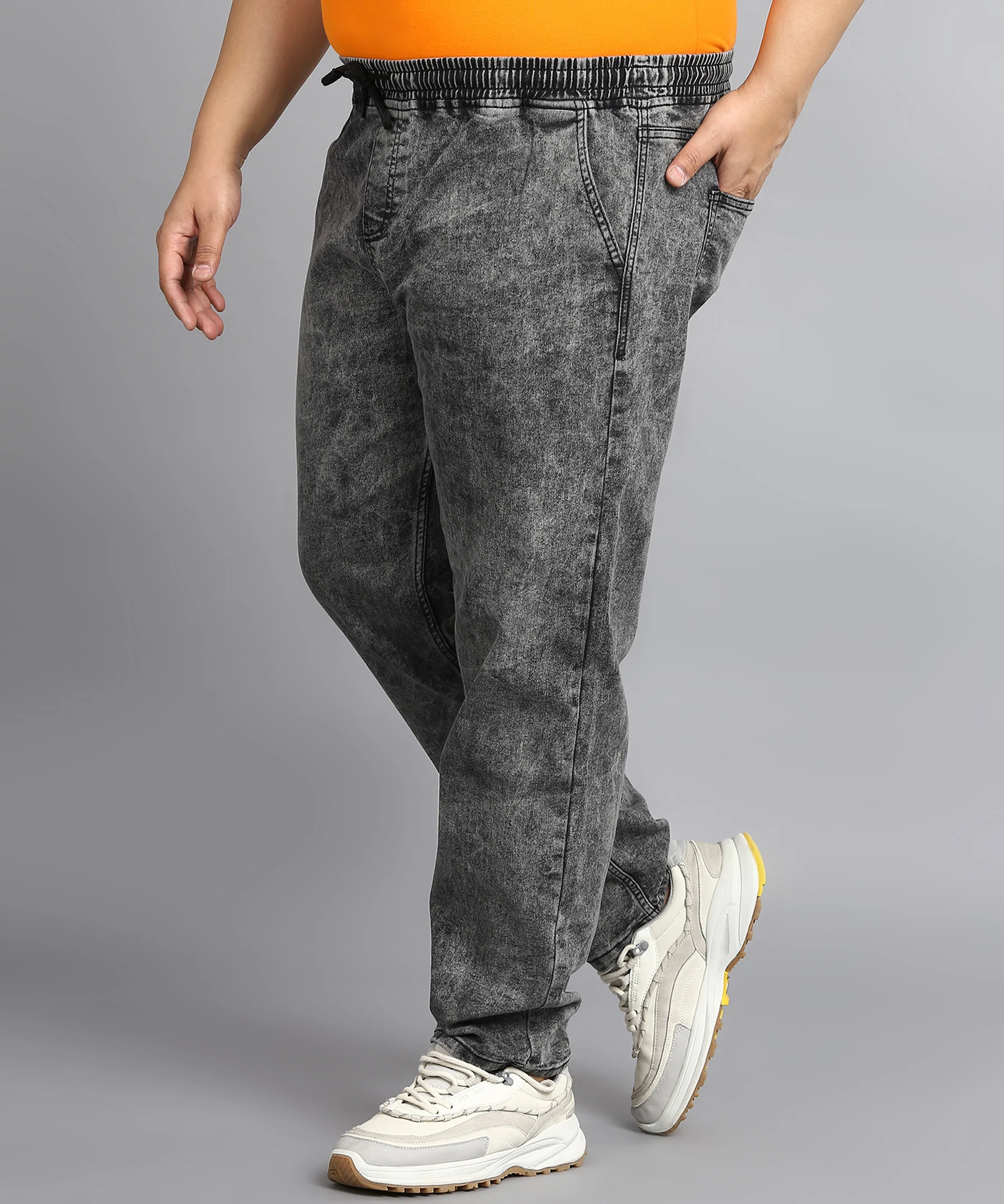 Plus Men's Dark Grey Regular Fit Washed Jogger Jeans Stretchable - Image 2