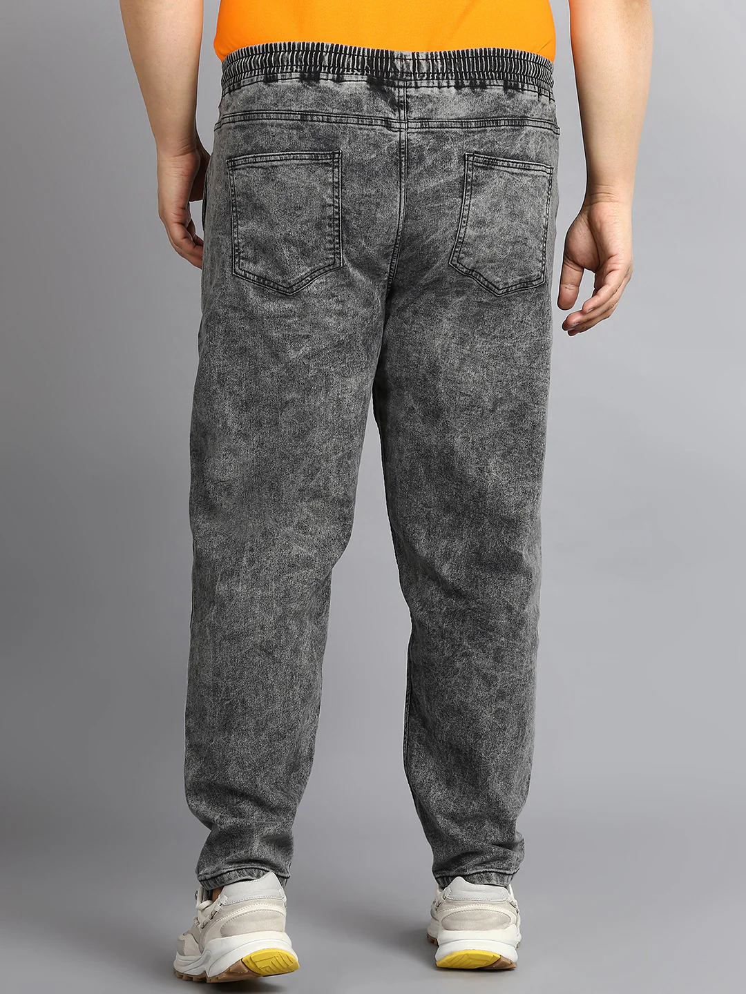 Plus Men's Dark Grey Regular Fit Washed Jogger Jeans Stretchable - Image 3