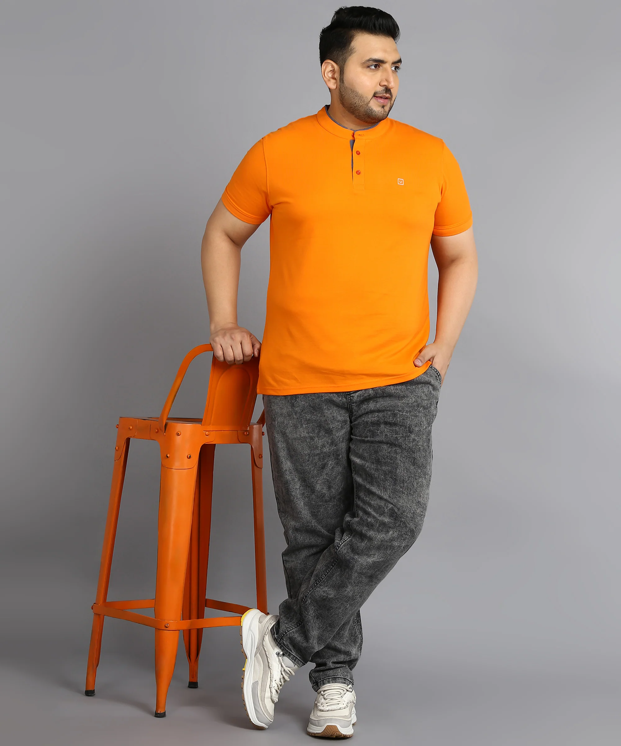 Plus Men's Dark Grey Regular Fit Washed Jogger Jeans Stretchable - Image 4
