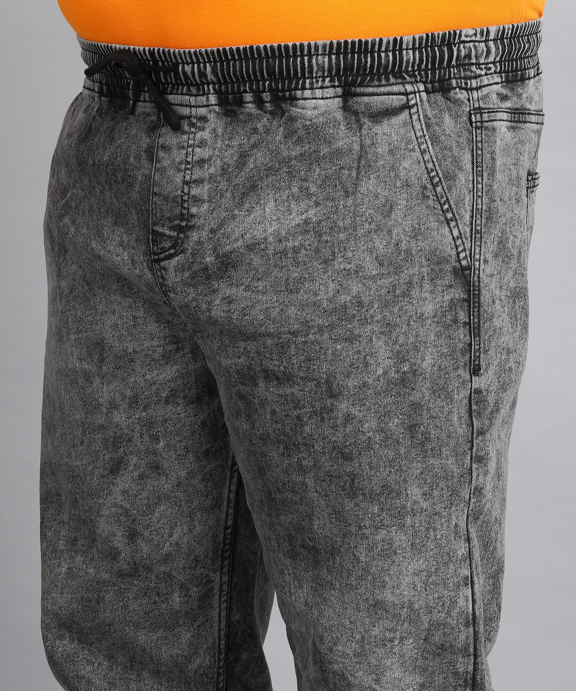 Plus Men's Dark Grey Regular Fit Washed Jogger Jeans Stretchable - Image 5