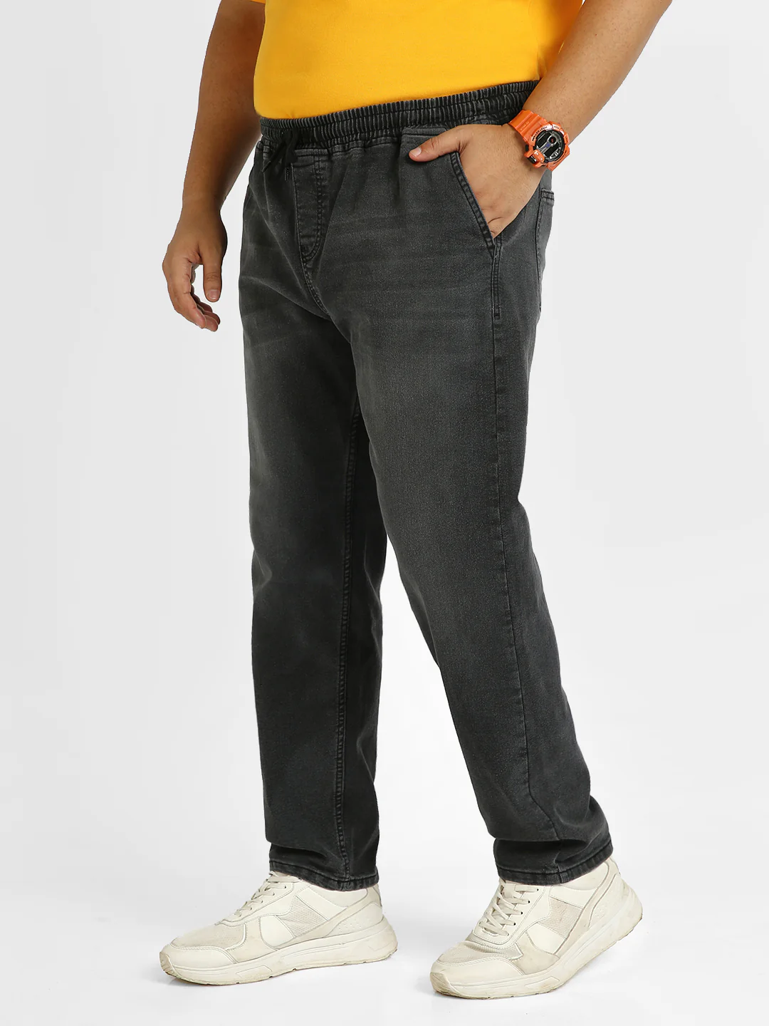 Plus Men's Dark Grey Regular Fit Washed Jogger Jeans Stretchable - Image 2