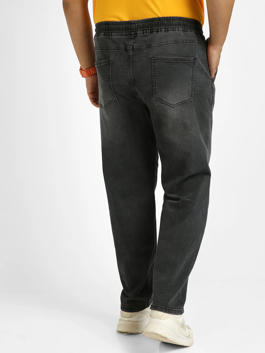 Plus Men's Dark Grey Regular Fit Washed Jogger Jeans Stretchable - Image 3