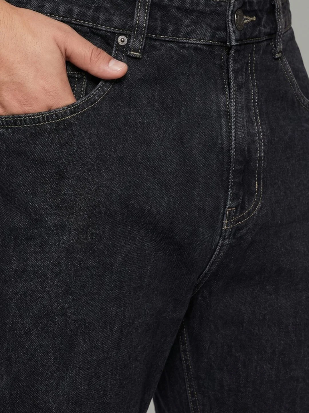 Plus Men's Dark Grey Relaxed Fit Washed Denim Jeans Non-Stretchable - Image 5