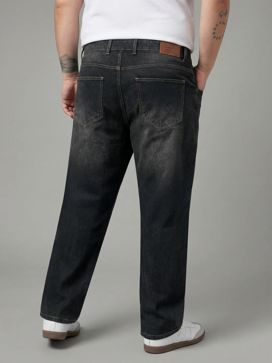 Plus Men's Dark Grey Relaxed Fit Washed Denim Jeans Non-Stretchable - Image 3