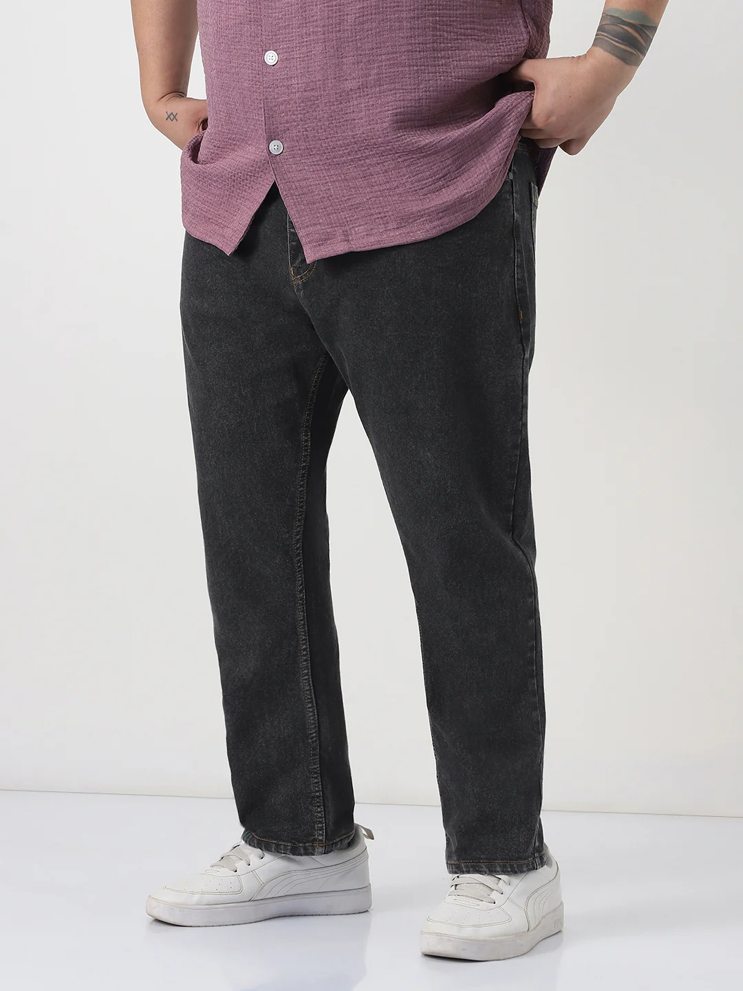 Plus Men's Dark Grey Slim Fit Washed Denim Jeans Stretchable - Image 2